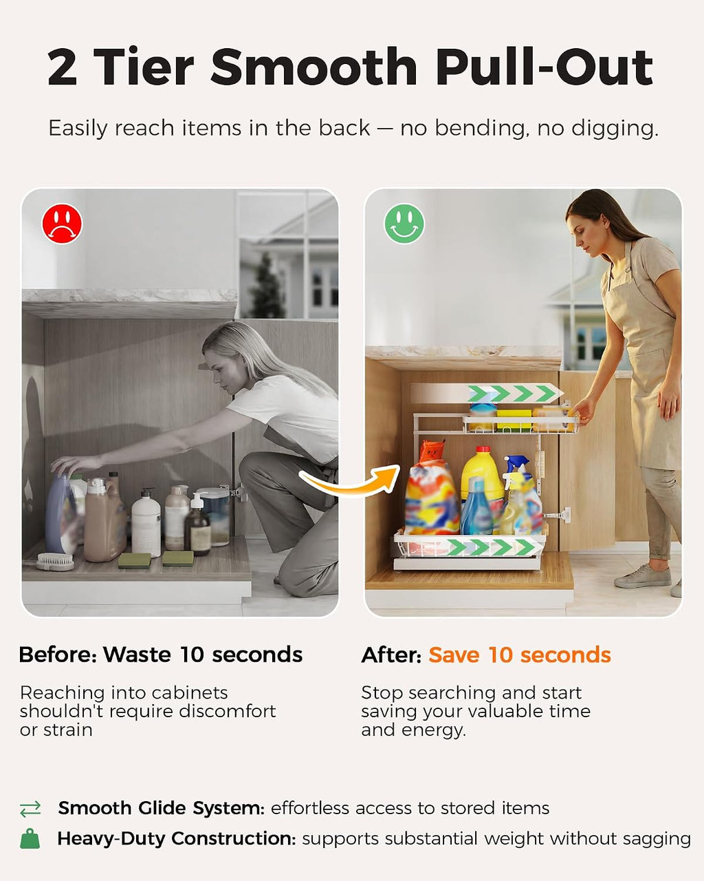 2-Pack Adjustable Height Two-Tier Under-Sink Organizer and Storage Solution