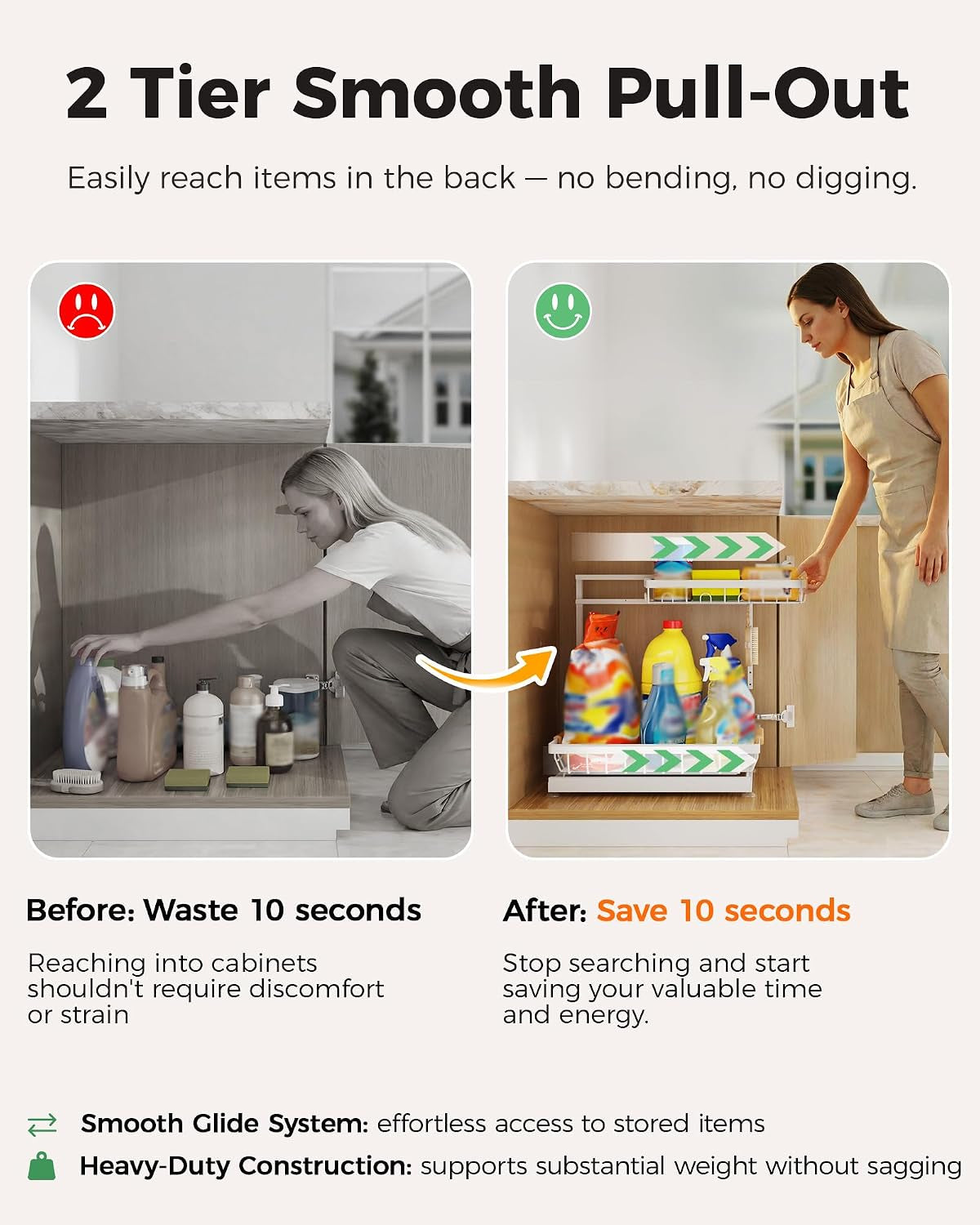 2-Pack Adjustable Height Two-Tier Under-Sink Organizer and Storage Solution