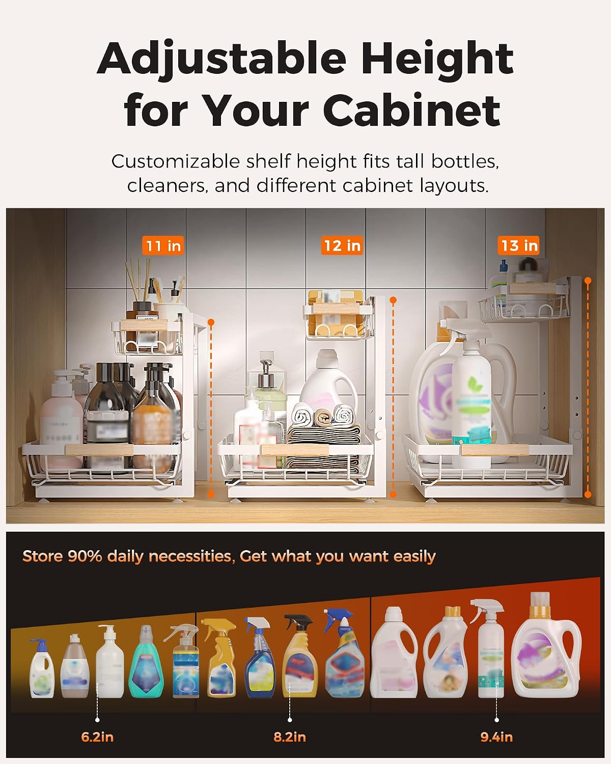 2-Pack Adjustable Height Two-Tier Under-Sink Organizer and Storage Solution