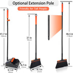 Broom and Dustpan Set for Home, Long Handle Lightweight 180 Degree Rotating Broom Set Indoor, Upright Standing Dust Pan with Comb Teeth, Store Sweep Set for Room Kitchen Office Lobby