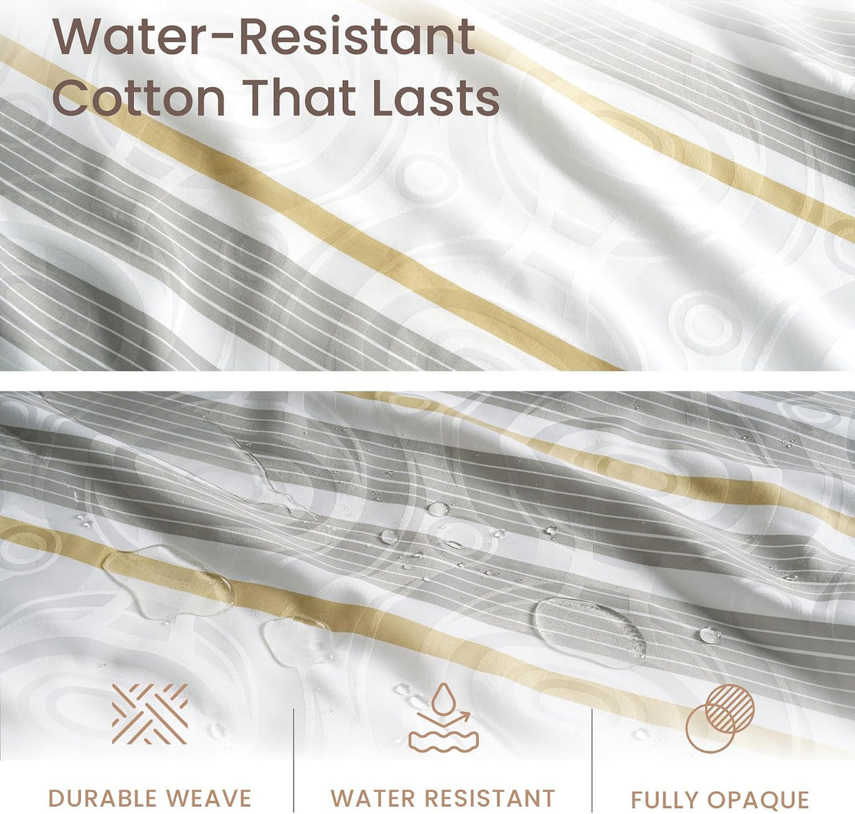 Cotton Shower Curtain, Jacquard, Beige, Water Resistant