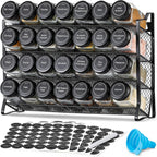Premium Spice Rack Organizer with 28 Empty Spice Jars, Black Lids, Funnel, and Labels – Ideal for Kitchen, Pantry, and Cabinet Use