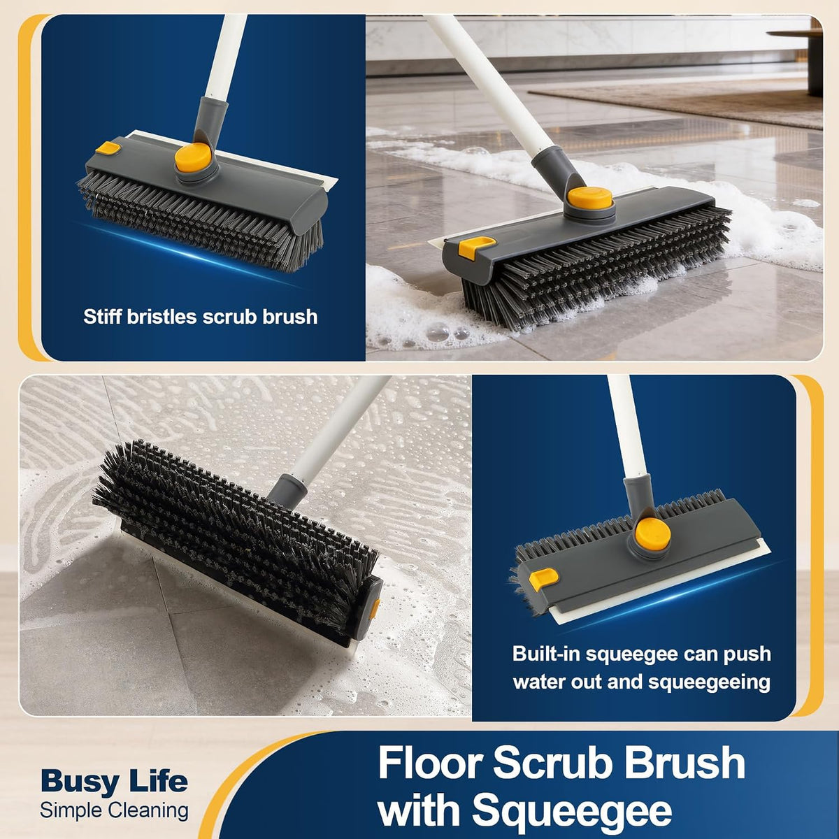 Floor Scrub Brush 3 in 1 Dual-Sided Stiff Bristle Scrubber Brush