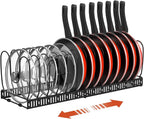 Pot and Pan Organizer Rack for Cabinet Expandable Pot Lid Organizer Holder with 10 Adjustable Dividers