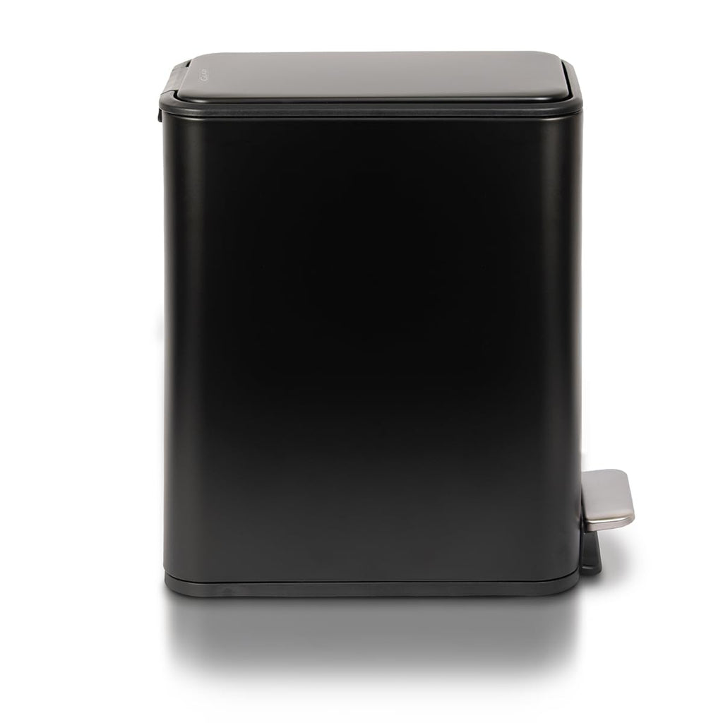 Slim Bathroom Trash Can - Small Garbage Pail with Soft Close Lid & Step Foot Pedal | Narrow Black Metal Waste Basket with Removable Inner Bucket, 2.6 Gallon