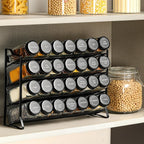 Premium Spice Rack Organizer with 28 Empty Spice Jars, Black Lids, Funnel, and Labels – Ideal for Kitchen, Pantry, and Cabinet Use