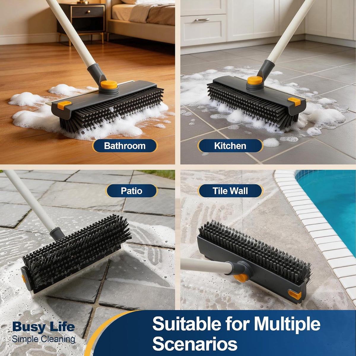 Floor Scrub Brush 3 in 1 Dual-Sided Stiff Bristle Scrubber Brush