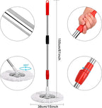 Spin Mop and Bucket Set, 360° Spin Mop and Bucket with Wringer Set and 3 Microfiber Mop Replacement Heads Refills, 61" Stainless Steel Extended Handle Spinning Mop Bucket System for Floor Cleaning