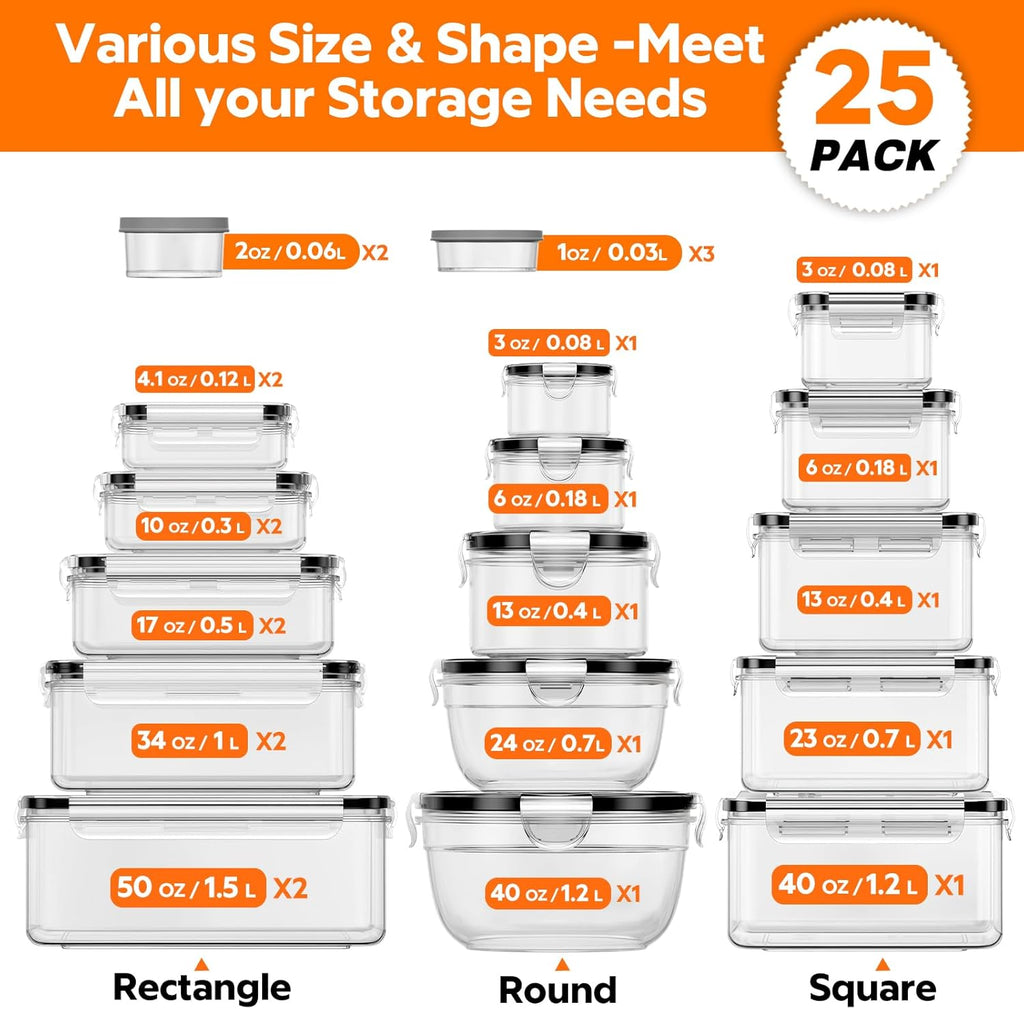 Ultimate 50 PCS BPA-Free Food Storage Containers Set – 25 Lids for Freshness and Convenience