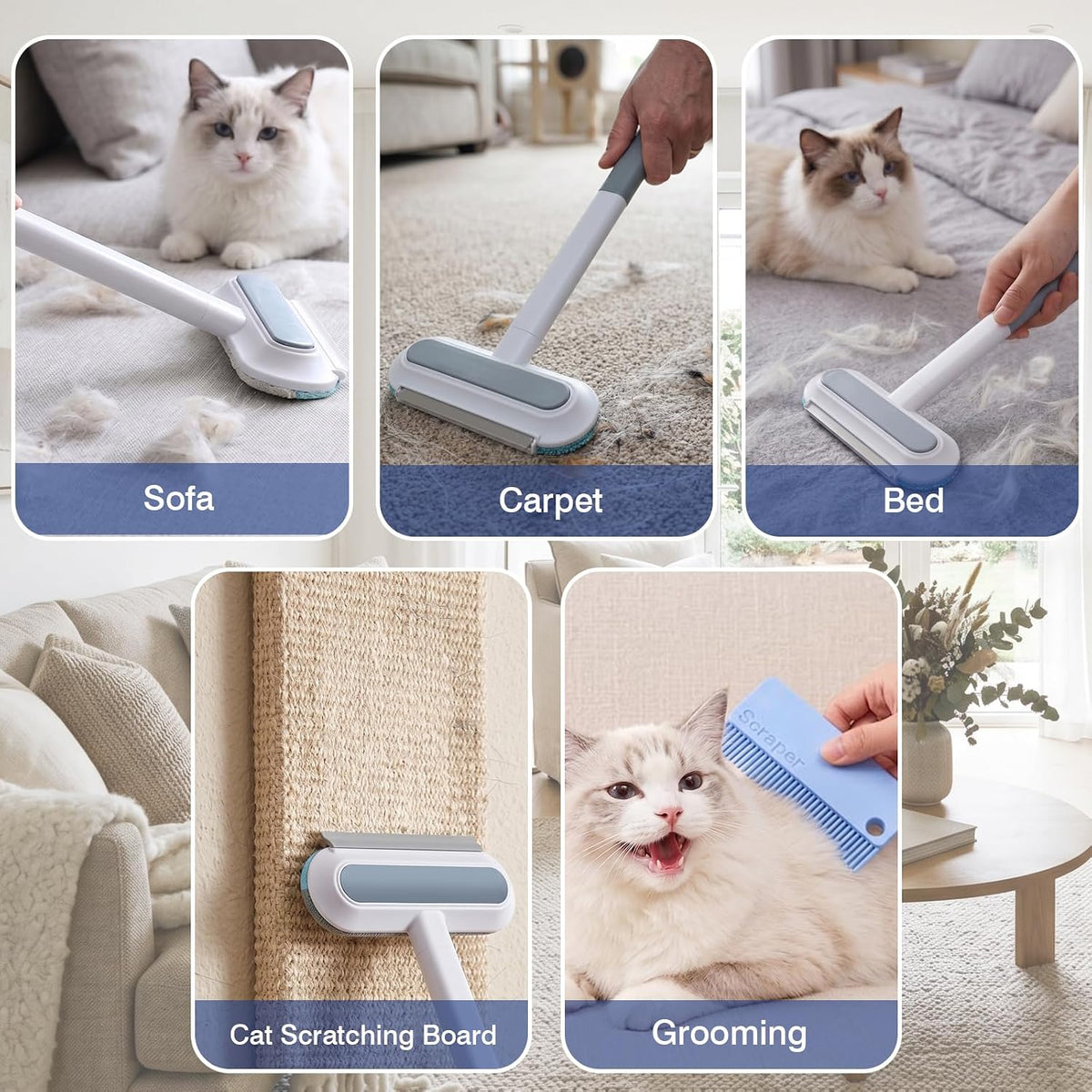 Carpet Rake for Pet Hair Removal: Adjustable 54" Handle No Bending