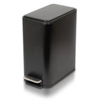 Slim Bathroom Trash Can - Small Garbage Pail with Soft Close Lid & Step Foot Pedal | Narrow Black Metal Waste Basket with Removable Inner Bucket, 2.6 Gallon